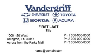 Vandergriff 4 Dealership Business Card