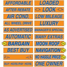 15" Fluorescent Blue and Orange Adhesive Windshield Slogans
