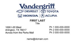 Vandergriff 4 Dealership Business Card
